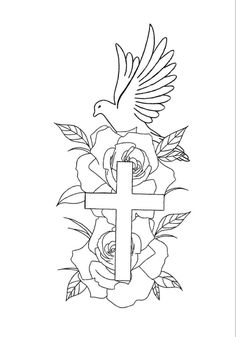 an anchor with roses and a bird on it is shown in this coloring book page