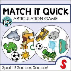 an image of a match it quick articulation game with animals and sports items