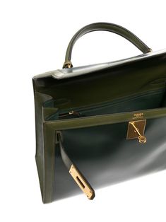 Hermès Pre-Owned 1980s Kelly 32 Sellier Bag - Farfetch Vintage Hermes Bag, Vintage Designer Handbags, Handbags Affordable, Perfect Handbag, Favorite Handbags, Vintage Hermes, Kelly Bag, Hermes Bag, Green Bag