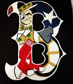 a painting of baseball players with the letter b