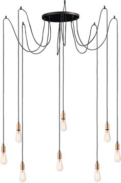 five light chandelier with multiple bulbs hanging from the ceiling and four lights on each side