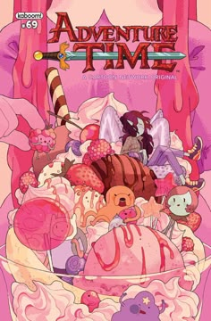 the cover to adventure time, featuring an image of various cartoon characters in a pile of ice cream