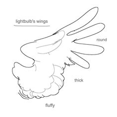 an animal's wing labeled in the words fluffy and lightbulb's wings