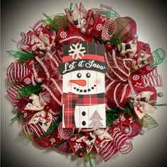 a christmas wreath with a snowman on it