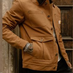 Men Jackets, Mens OutpostJacket Outdoor Retro Multi Pocket Contrast Lapel Collar Work Jacket Brown Collar Work, Men Jackets, Canvas Jacket, Work Jacket, Work Jackets, Medical Professionals, Lapel Collar, Collar