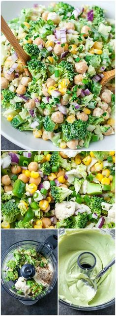 broccoli and corn salad with avocado dressing