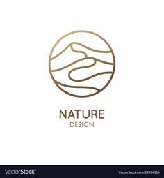 the logo for nature design, consisting of mountains and hills in a circle with a gold color