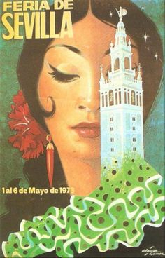 an advertisement for feria de sevilla with a woman's face in the background