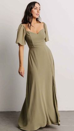 Dazzle in style with a summer wedding guest dress. Discover breezy and chic options perfect for celebrating love under the sun. Olive Green Bridesmaid Dresses, Cute Maxi Dress, Bridesmaid Dresses With Sleeves, Olive Dress, Baltic Born, Green Bridesmaid Dresses, Guest Attire, Maxi Dress Navy, Dress Dusty