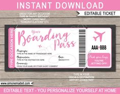 the boarding pass for an airplane ticket is shown on a wooden background with text that reads instant