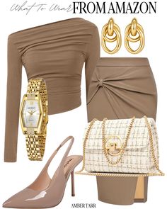 Shop our Influencers' top picks on Amazon New Mom Aesthetic, Leather Skirt Outfits, Gold Watches For Women, Clothes Combination, Chic Style Outfits, Amazon Outfits, Band Fashion, Glam Outfit, Gold Watches