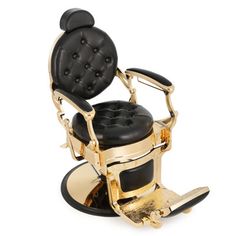 a gold and black barber chair on a white background