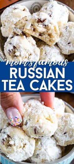 russian tea cakes with frosting and sprinkles in a bowl