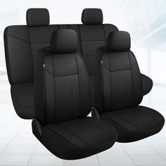 the front and back seats of a car with black leather upholstered to it