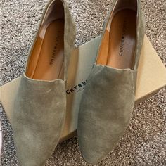 Never Worn. Light Greenish Color. Very Neutral. Padded. Side Gussets. Size 11. Suede Flats, Lucky Brand Shoes, Shoes Brand, Brand Shoes, Shoe Brands, Lucky Brand, Wedges, Women Shoes, Brand New