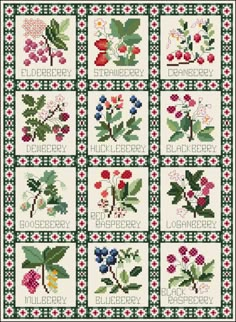 cross stitch pattern with flowers and leaves