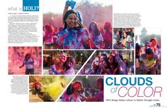 an article about the colors of holi is featured in this magazine, with images of people dancing and having fun