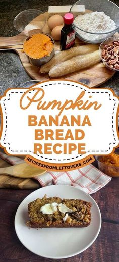 pumpkin banana bread recipe on a white plate