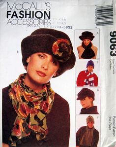 a woman's hat and scarf on the cover of a sewing pattern for misses