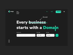 the wordpress website is displayed on a black background with green and white lettering that reads every business starts with a domain