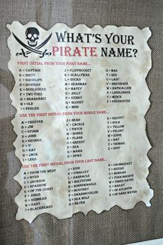 a pirate name sign is hanging on the wall