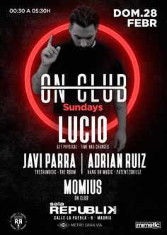 the flyer for an upcoming club called on cloud sunday's lucio, featuring dj and