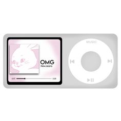 an mp3 player with the word omg on it's front and side panel