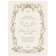 a wedding card with an ornate frame