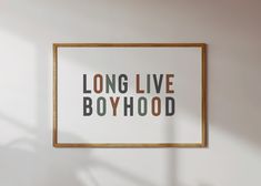 a long live boyhood poster hangs on the wall above a table with a plant