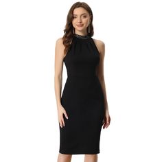 This halter-neck midi dress will be your favorite for the season. A halter neck and sleeveless design make you look more fashionable and charming. Perfect to style it with high heels and a clutch bag. Occasion: Perfect for cocktail party, wedding party, honeymoon time, club, holiday, banquet, homecoming, dating, club, casual out etc. Cocktail Party Wedding, Sleeveless Dresses, Dresses Black, Midi Dress Sleeveless, Black Media, Party Wedding, Halter Neck, Cocktail Party, Jumpsuit Dress