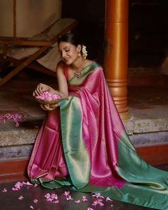 Tamil Saree Aesthetic, South Indian Clothes, South Indian Bridesmaids Saree, South Indian Saree, Kanjivaram Sarees Silk, Simple Saree Designs, Bridesmaid Saree, South Indian Sarees, Fancy Sarees Party Wear