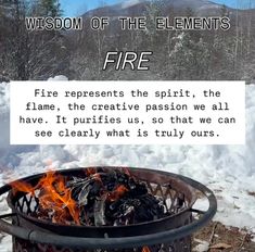 a fire pit sitting in the middle of a snow covered field with words written on it