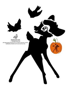 a black and white silhouette of a dog with a pumpkin in its mouth, surrounded by birds