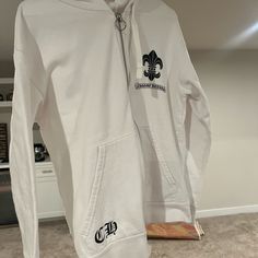 Great Condition 100% Authentic, Proof If Needed Send All Offers Happy Shopping;) Replacement Zipper! Chrome Hearts Sweater, Pink Chrome Hearts Hoodie, White Half-zip Sweatshirt With Zipper Closure, Chrome Hearts Zip Up Hoodie, Chrome Hearts Long Sleeve Shirt, Heart Sweater, Chrome Hearts, Happy Shopping, Zip Ups