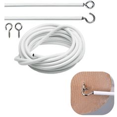 PRICES MAY VARY. 🎈Metal and PVC white p lastic Coated Curtain Ropes are easy to use,strong and reliable. 👗Curtain Spring Wire does not sag or stretch at all,which is not only very suitable for hanging curtains,but also very suitable for hanging pictures. 🧦Tapestry Hanging Kit is easy to install. Screw the lifting eye into the curtain wire,install the metal hook or glue hook on the wall,and then fix the lifting eye on the hook. 🩳Door Beads Curtains Hanging Rod Wire can be cut,and the length c Curtain Wire, Metal Windows, Door Beads, White Window, Window Screen, Curtain Rails, Net Curtains, Hanger Home, White Windows