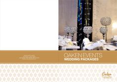 an event brochure is shown with white flowers and crystal vases on the table