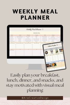 the weekly meal planner is displayed on a computer screen with text overlaying it