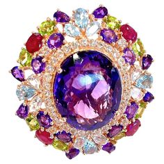 Bochic "Orient” Amethyst & Ruby & Multi Gem Cocktail Ring Set 18K & Silver Natural Amethyst - 7.50 carats Natural White Topaz - 2 carats Natural Rubies - 4 carats Natural Blue Topaz - 4 carats Natural Green Amethyst - 4 carats This Ring is from the "Orient" traveling collection are the epitome of elegance and versatility. It offers a perfect blend of day to night and swimwear to evening wear, allowing you to effortlessly transition between different occasions and outfits. Wearing these spectacul Multi Gem Ring, Pearl Cocktail Ring, Baroque Furniture, Bangles Jewelry Designs, Blue Topaz Stone, Orange Sapphire, Gem Ring, Modern Ring, Colored Gems