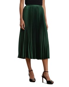 Realized in glossy satin charmeuse, the A-line silhouette of this midi skirt is detailed with sunburst pleats for effortless movement with each step. Wedding Guest Coats, Vince Clothing, Green Maxi Skirt, Stuart Weitzman Boots, Fall Wedding Dresses, Pleated Midi Skirt, Green Skirt, Ralph Lauren Womens, Formal Gowns