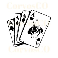 three playing cards with the words corvoscoo written on them and an image of a man riding a horse