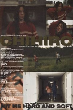 an advertisement for the movie chirro, with images of people walking through it