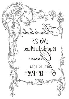 the back cover of an album with flowers and vines in purple ink on white paper