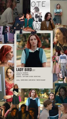 the collage shows many different people and their names in pictures, including one woman with red hair