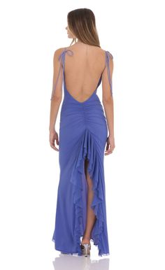 Mesh Open Back Maxi Dress in Periwinkle | LUCY IN THE SKY Prom Dresses Periwinkle, Lucy In The Sky Dress, Sky Dress, Open Back Maxi Dress, Dresses For Prom, Dress Prom, Eye Area, Vacation Outfits