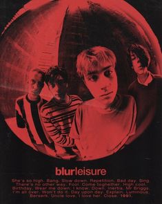 the poster for burlesisure shows three young men in front of a red background