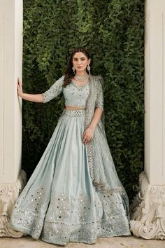 Ice Blue Lehenga, Faiza Saqlain, Blue Lehenga Choli, Mahima Mahajan, Lehenga Style Saree, Blouse Lehenga, Indian Bridesmaid Dresses, Raw Silk Lehenga