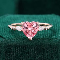 Heart Shaped Pink Sapphire Engagement Ring Cute Promise Ring - MollyJewelryUS Pink Promise Rings, Engagement Rings Heart Shaped, Pink Heart Engagement Rings, Pink Sapphire Engagement Ring Rose Gold, Cute Promise Ring, Claw Prong Engagement Ring, Sapphire Engagement Ring Rose Gold, Wedding Rings Pink Sapphire, Heart Solitaire Ring