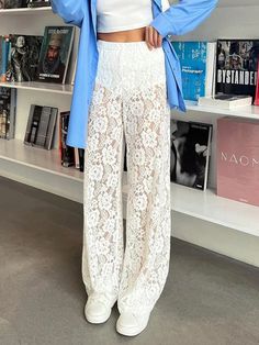 Details Composition: 70% Cotton, 30% Polyamide Design: Sheer Style: Romantic Thickness: Regular Sheer: Yes Material: Lace Occasion: Leisure, Vacation, Party, Work Size & Fit Pants Length: Long Pants Stretch: Slight Stretch Fit Type: Shift Cm Inch Size Length Hips Waist XS 110 94 62 S 111 98 66 M 112 102 70 L 113 10 Wide Leg Lace Pants For Party, Party Wide Leg Lace Pants, Party Lace Wide Leg Pants, Lace Wide Leg Bottoms For Night Out, Lace Wide-leg Bottoms For Night Out, Wide Leg Lace Bottoms For Party, Wide Leg Lace Party Bottoms, Lace Wide Leg Party Bottoms, Full Length Lace Pants