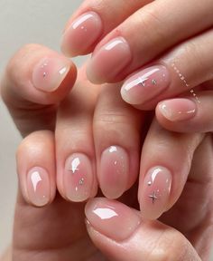 Almond Shaped Jelly Nails, Really Short Nail Designs Simple, Pink Gel Mani, Neutral Short Nail Designs, Korean Glass Nails Almond, Mail Inspo Pink, Asian Gel Nails, Labor And Delivery Nails, Blush Nails Short