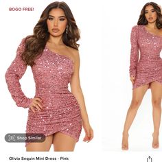 Brand New Size 2x Sequin Dress One Shoulder Style Outfits With Red Hair, Sequin Dress Outfit, Pink Sparkly Dress, Fashion Nova Black Dress, Sparkly Dresses, Rouched Dress, Pink Sequin Dress, Dresses Fashion Nova, Embellished Maxi Dress